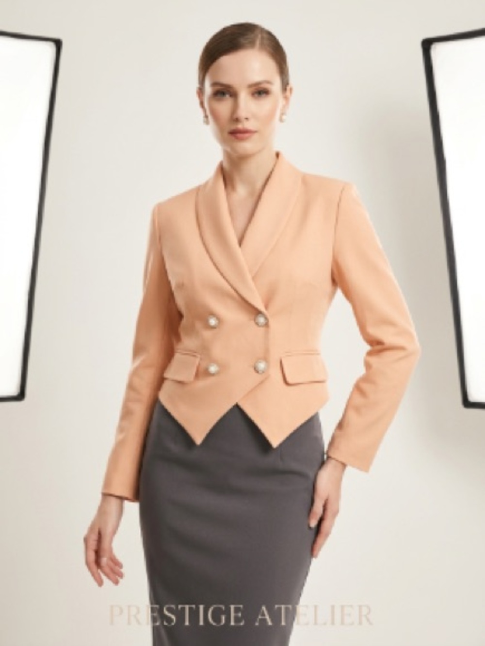 Peach Double-Breasted Women's Blazer